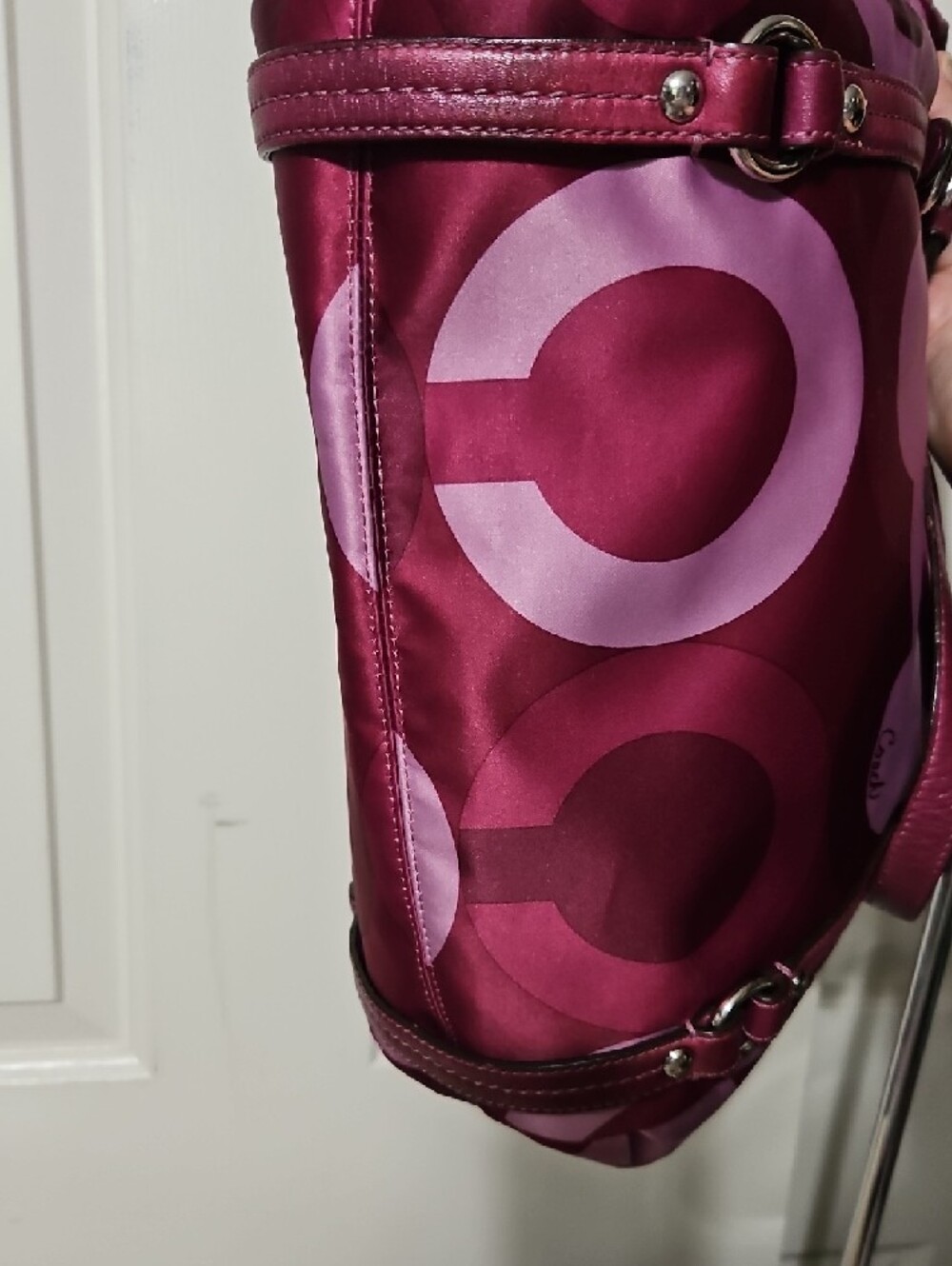 Coach EUC Op Art Riley Pink and Magenta Satin Satchel Shoulder Bag - Picture 8 of 12